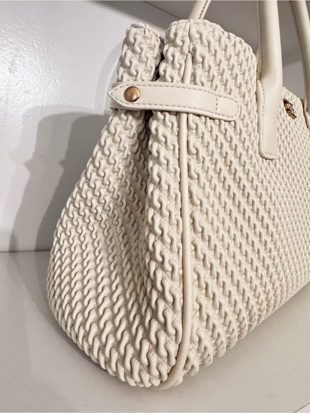 Sam Edelman NWOT Ivory Woven Tote Bag Structured Top Handle with Dust Bag - Picture 4 of 12